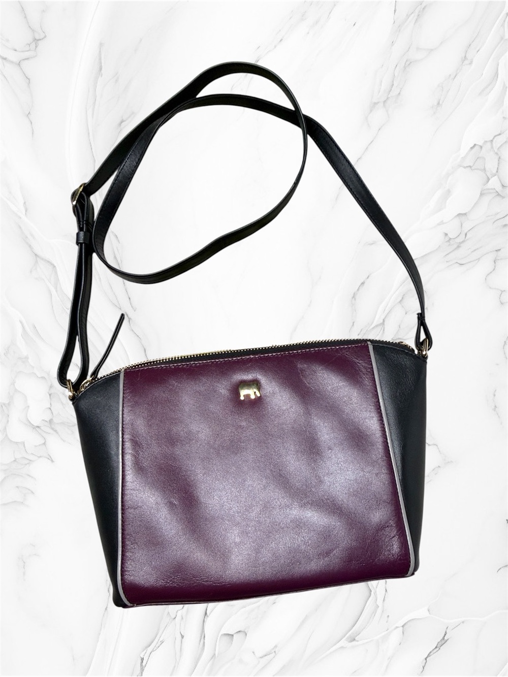 Mywalit Leather Crossbody structured Bag in Black Plum color block small purse